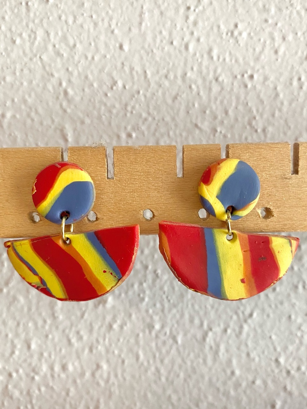 Handmade marbled clay dangle post earrings